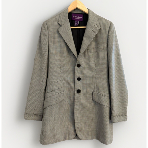 Vintage Ralph Lauren Purple Label Blazer Size 6 ~ Wool Cashmere Houndstooth USA - Picture 1 of 11